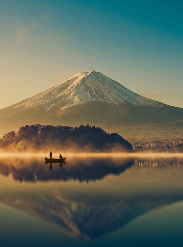 Mount fuji at Lake kawaguchiko,Sunrise , vintage